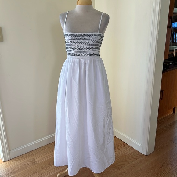 NWOT! Zara small white with black contrast smokin embroidered dress. - Picture 1 of 13